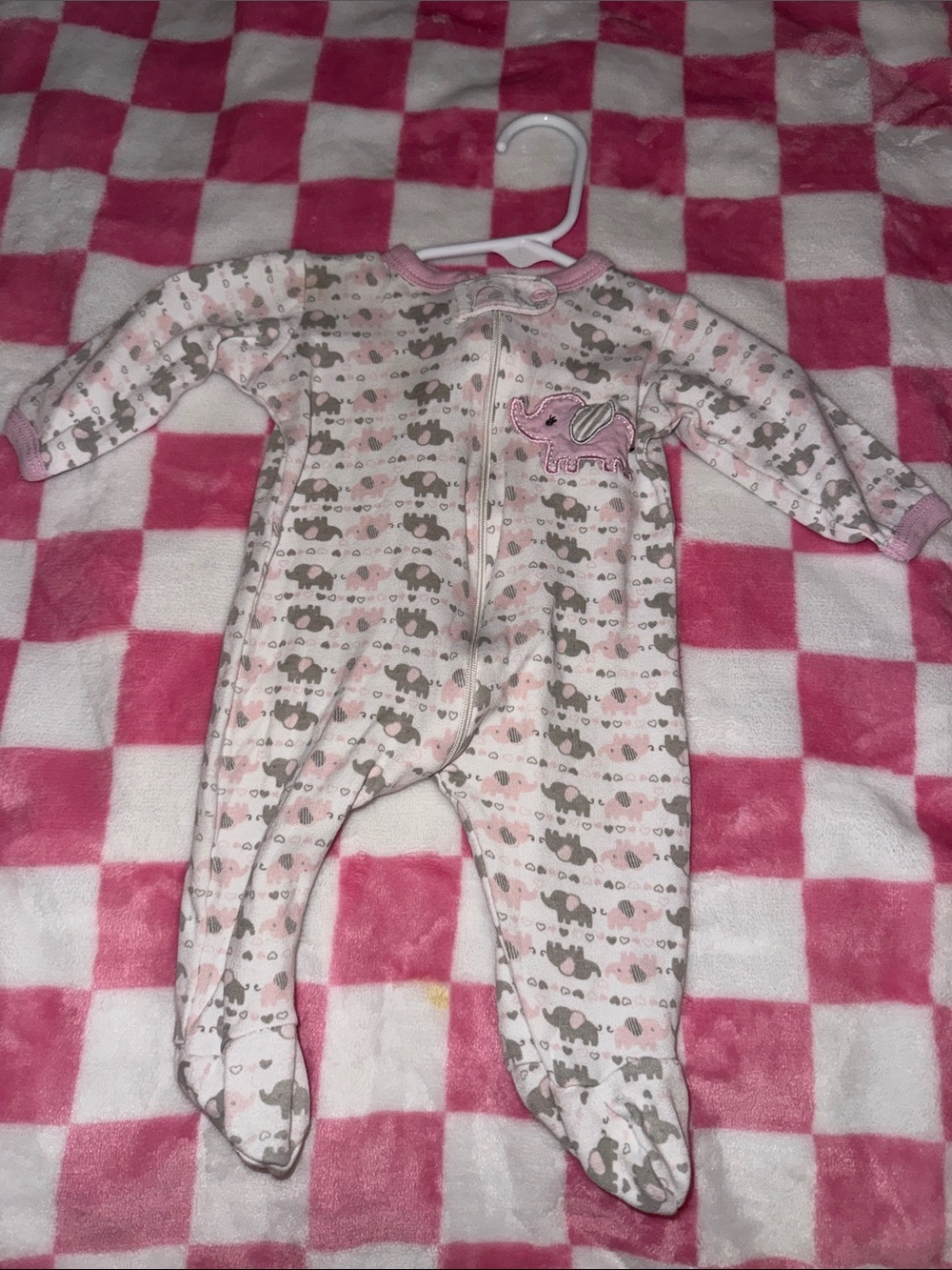 Swiggles Pink and Gray Elephant Print Footed One-Piece